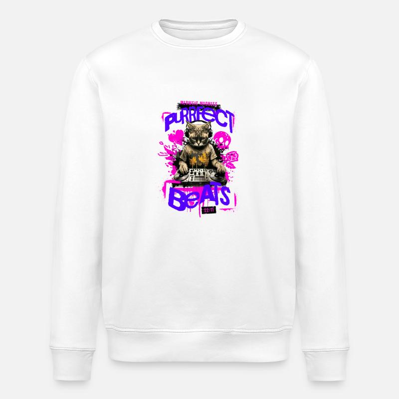 Purrfect Beats 1 - Stanley/Stella Unisex Bio-Sweatshirt ROLLER - Weiß