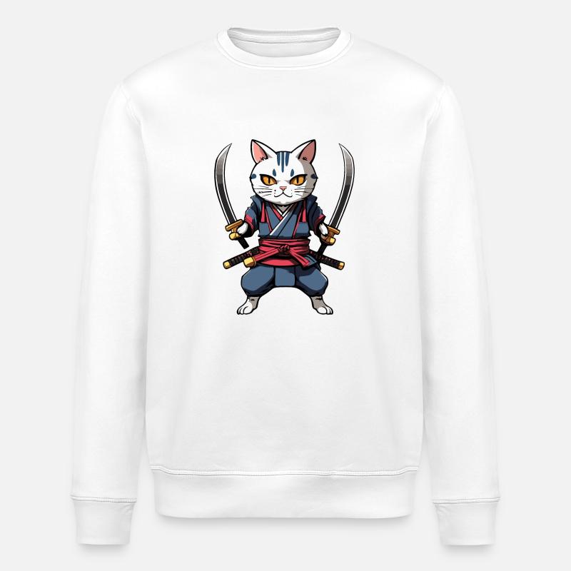 Samurai-Katze #33 - Stanley/Stella Unisex Bio-Sweatshirt ROLLER - Weiß
