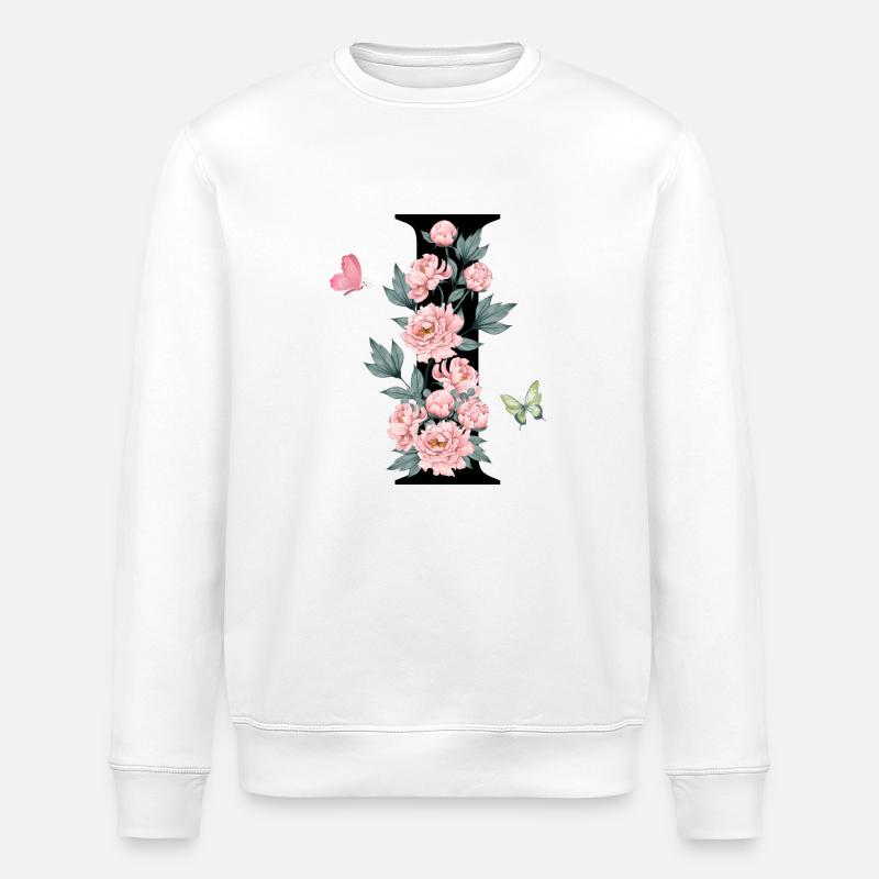 Lettre i fleurs rose - Sweat bio ROLLER Stanley/Stella Unisexe - blanc