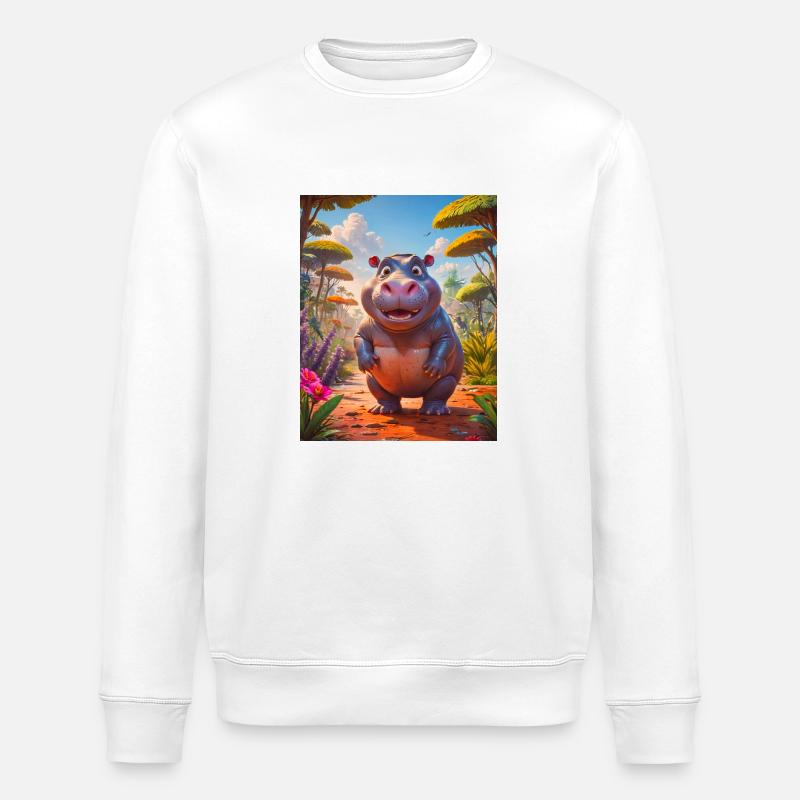 super cute african animals– Hippo - Stanley/Stella ROLLER Unisex Organic Sweatshirt - white