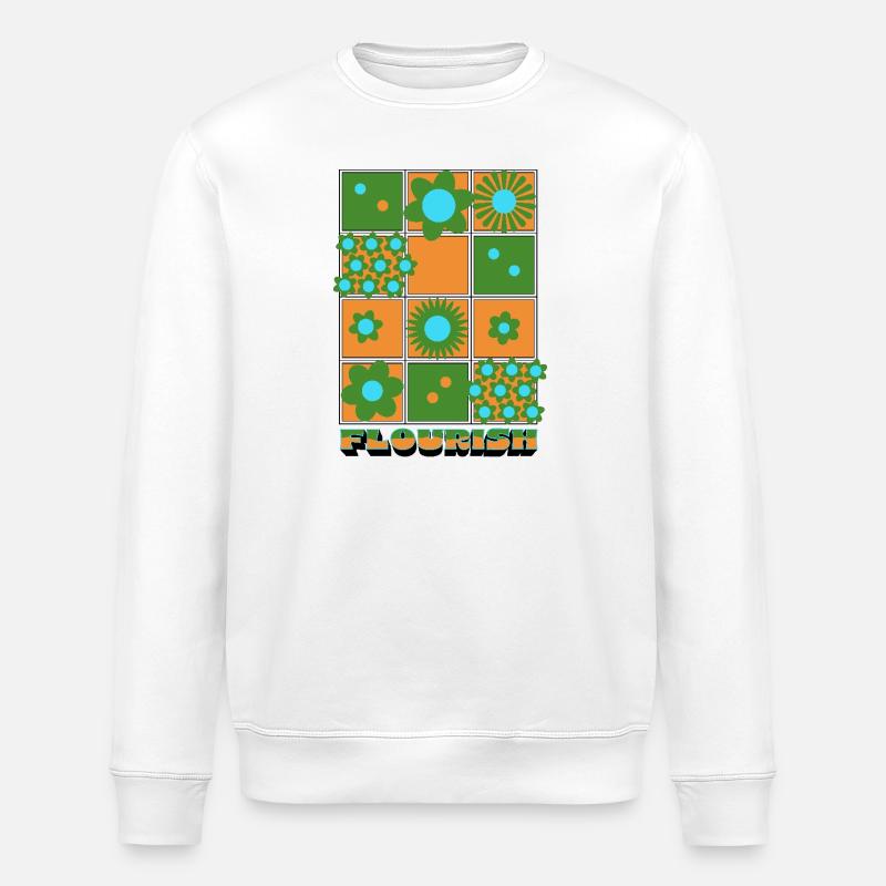 Retro-Blumenmuster-T-Shirt - Stanley/Stella Unisex Bio-Sweatshirt ROLLER - Weiß