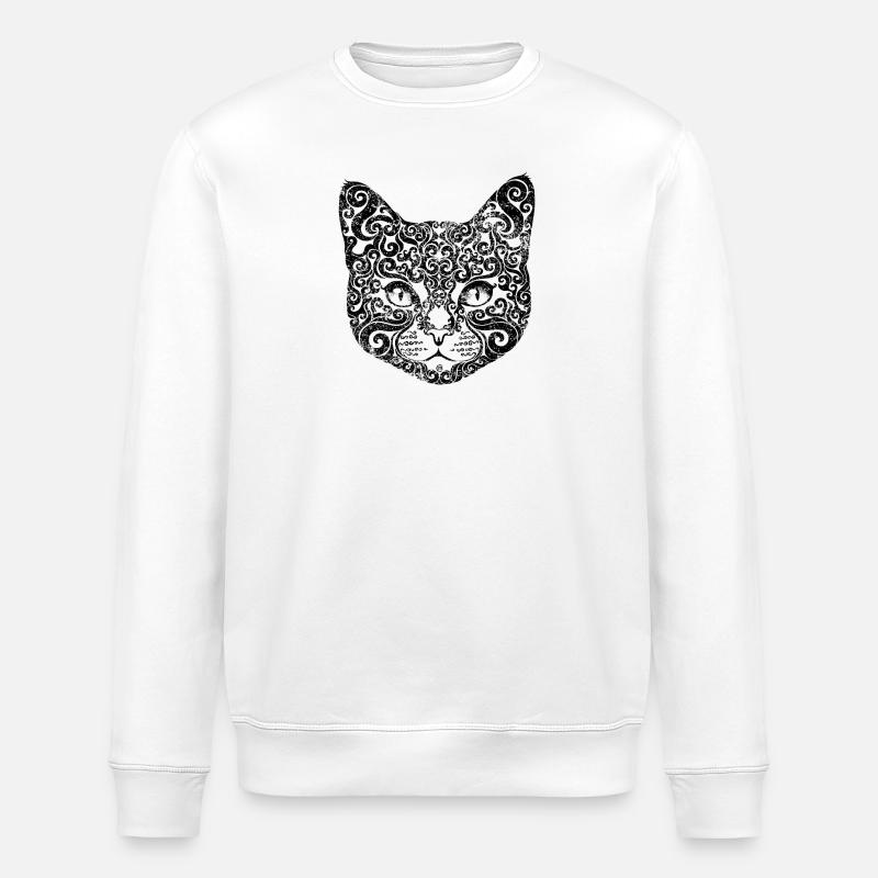 Swirly Cat (b&w) - Stanley/Stella ROLLER Unisex Organic Sweatshirt - white