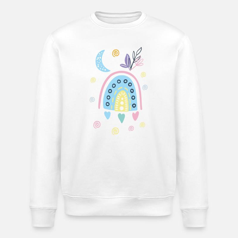 Pastel Rainbow Doodle Arch - Stanley/Stella ROLLER Unisex Organic Sweatshirt - white