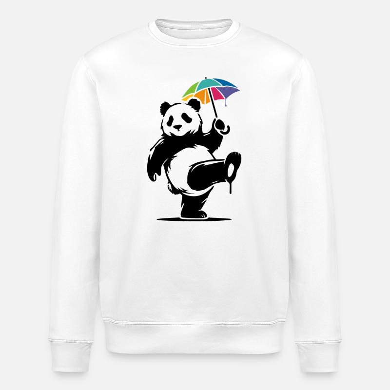 Panda dansant avec parapluie arc-en-ciel - Sweat bio ROLLER Stanley/Stella Unisexe - blanc