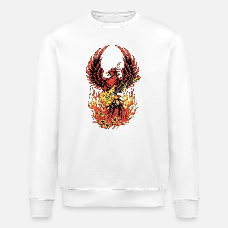 Fiery Eagle Guitar Rock Design - Stanley/Stella ROLLER Unisex Organic Sweatshirt - white