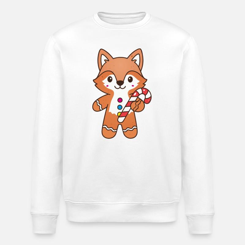 Cute Gingerbread Fox with Candy Cane - Stanley/Stella ROLLER Unisex Organic Sweatshirt - white