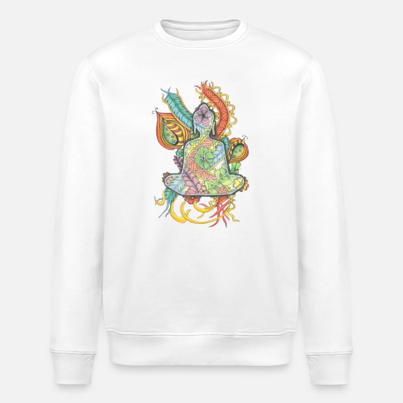 Buddha meditating hand-drawn - Stanley/Stella ROLLER Unisex Organic Sweatshirt - white