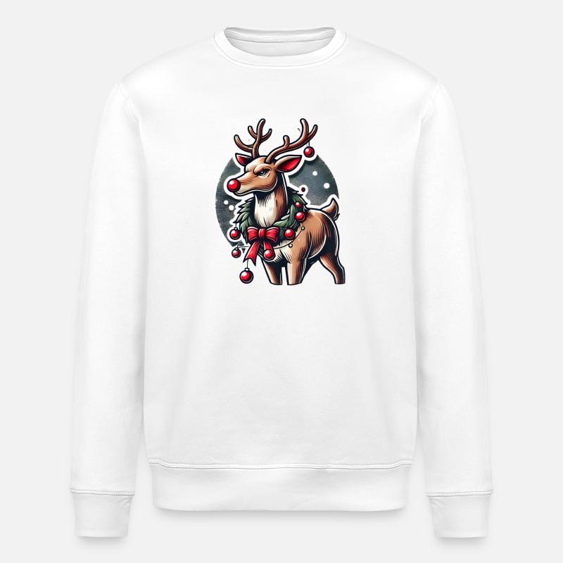Rentier mit Weihnachtskranz - Stanley/Stella Unisex Bio-Sweatshirt ROLLER - Weiß