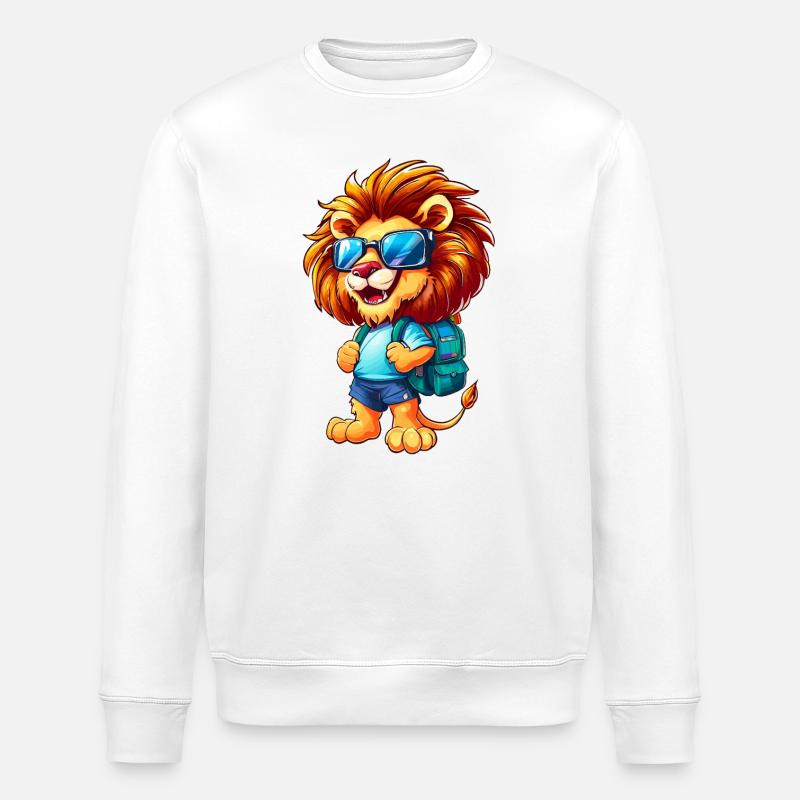 Freudiger Löwe zurück in der Schule - Stanley/Stella Unisex Bio-Sweatshirt ROLLER - Weiß