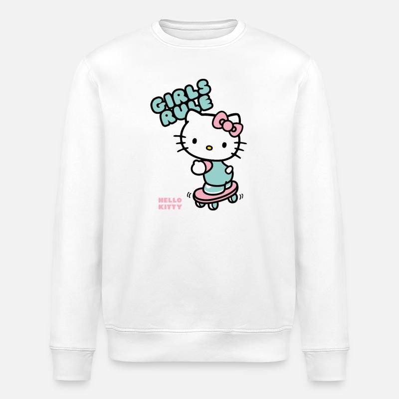 Hello Kitty en una patineta con reglas para niñas - Sudadera ecológica unisex ROLLER de Stanley/Stella - blanco