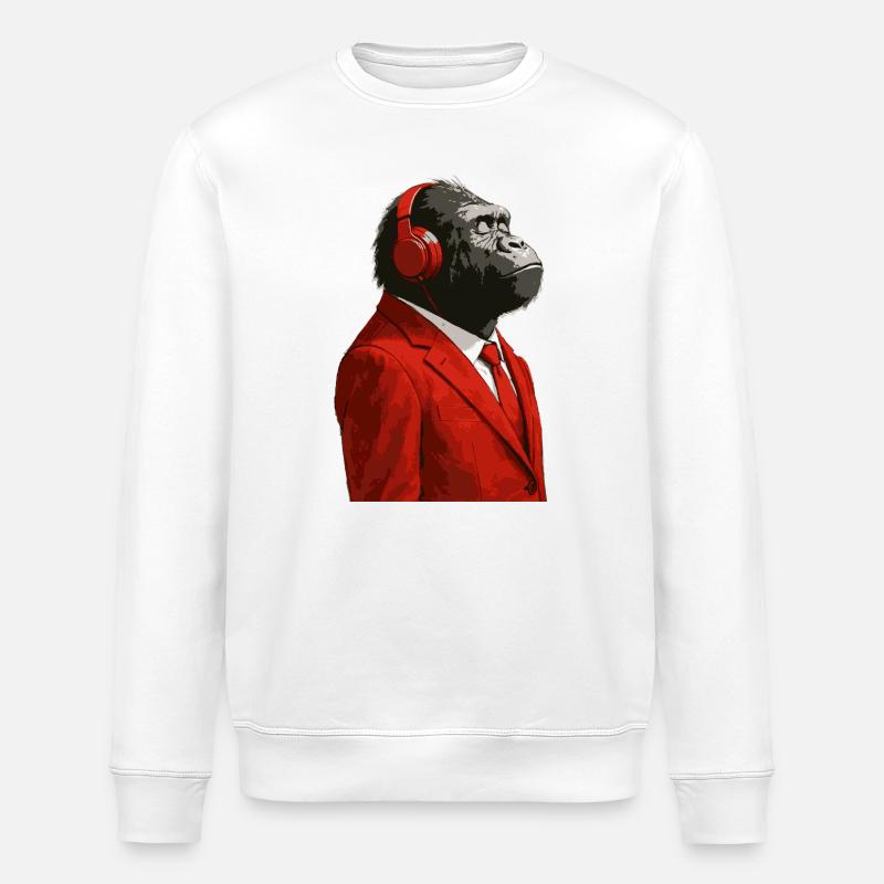 Gorilla im Anzug mit Kopfhörern - Stanley/Stella Unisex Bio-Sweatshirt ROLLER - Weiß