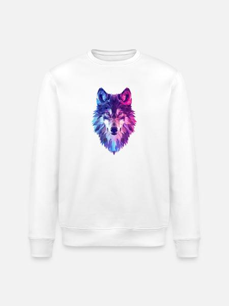 Geometrischer Wolf in Neonfarben - Stanley/Stella Unisex Bio-Sweatshirt ROLLER - Weiß
