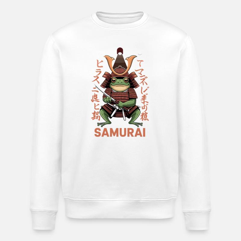 Samurai Frog Warrior Illustration with - Stanley/Stella ROLLER Unisex Organic Sweatshirt - white