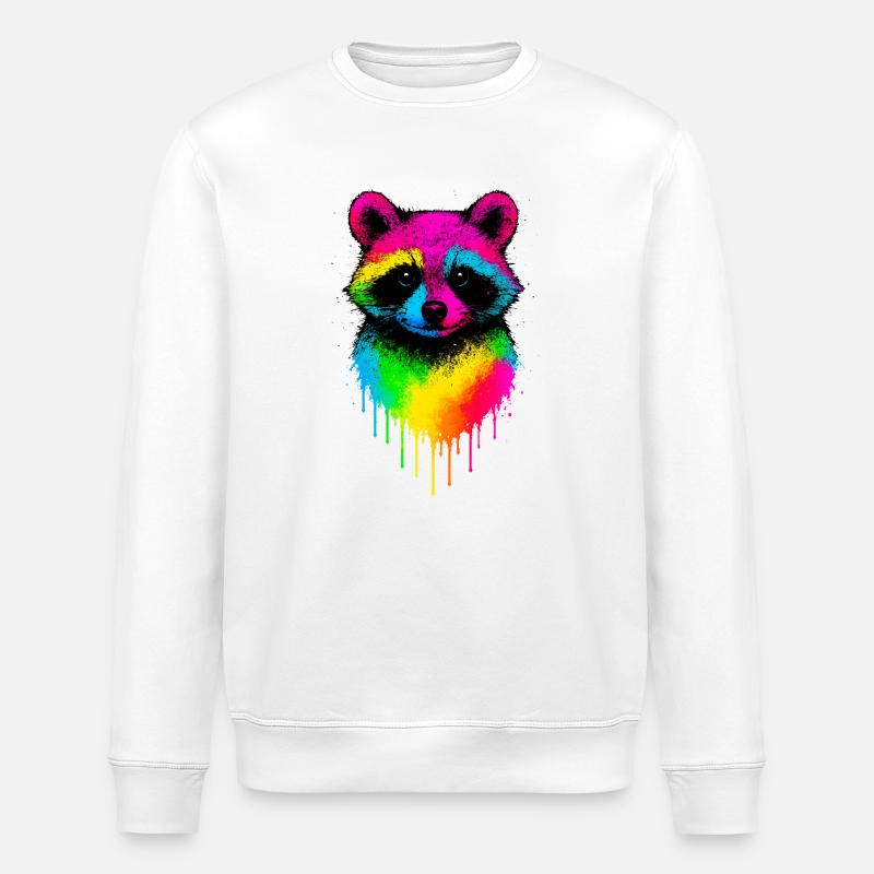 Rainbow Raccoon Graffiti Print - Stanley/Stella ROLLER Unisex Organic Sweatshirt - white