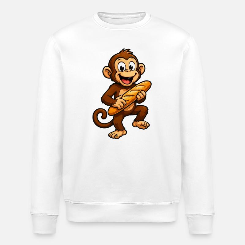 Monkey with Baguette Cartoon - Stanley/Stella ROLLER Unisex Organic Sweatshirt - white