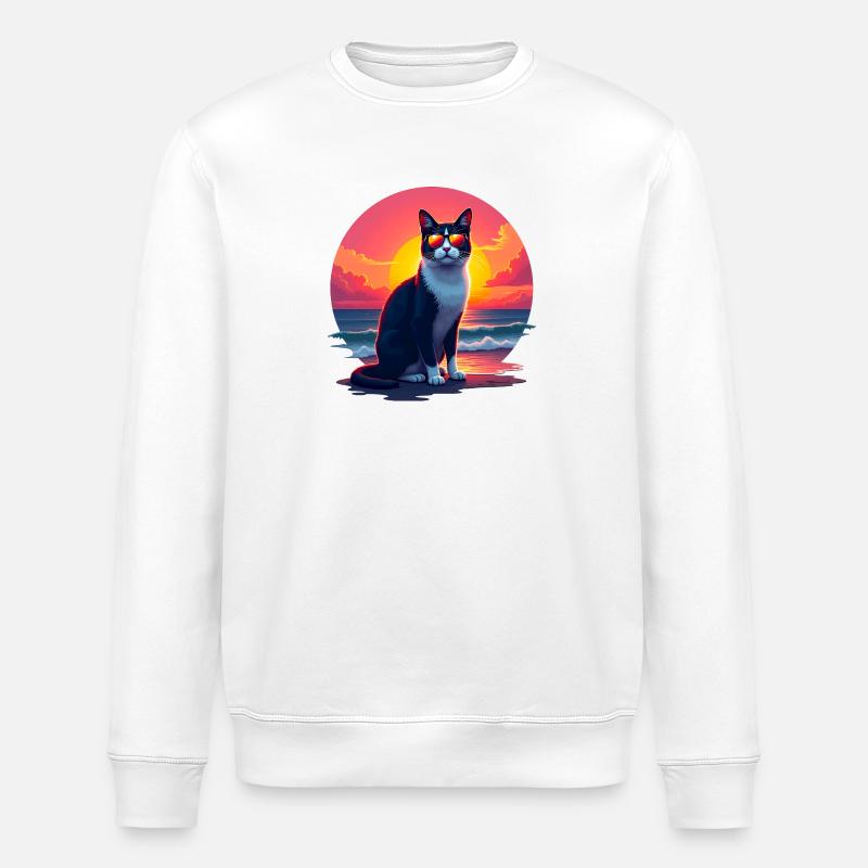 Chat sur la plage - Sweat bio ROLLER Stanley/Stella Unisexe - blanc