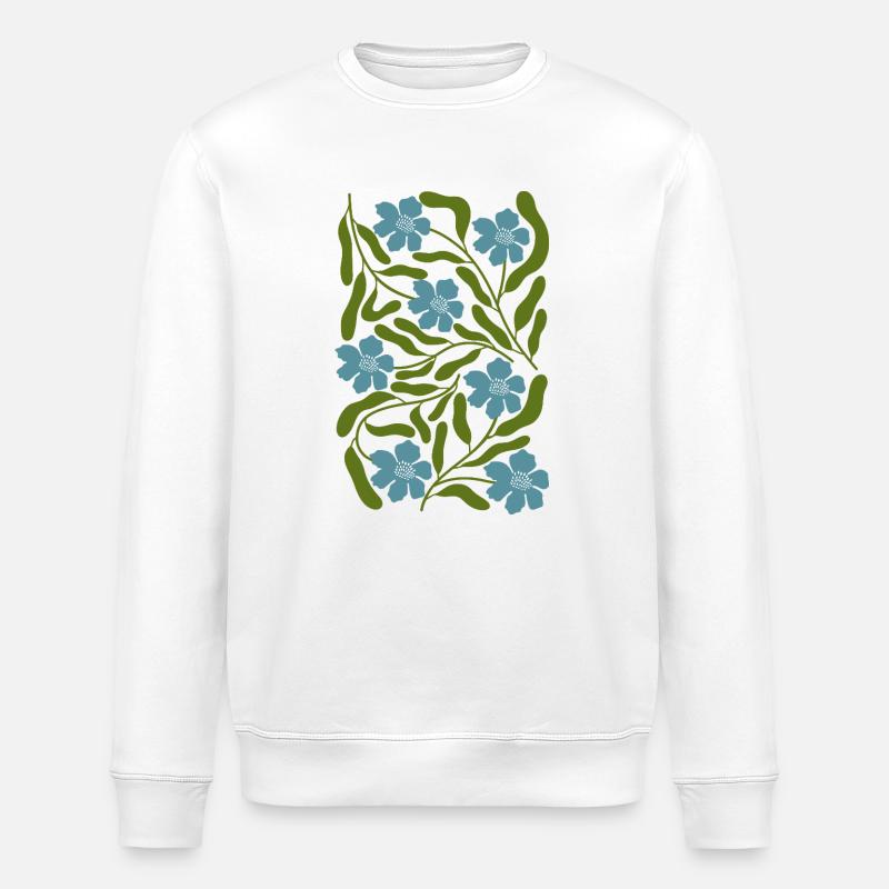 Fleurs bleues - Sweat bio ROLLER Stanley/Stella Unisexe - blanc