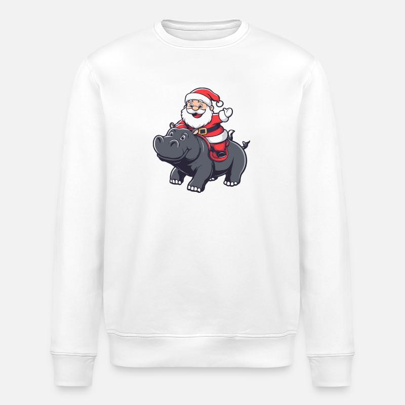 Nilpferd Weihnachtsmann Cartoon - Stanley/Stella Unisex Bio-Sweatshirt ROLLER - Weiß