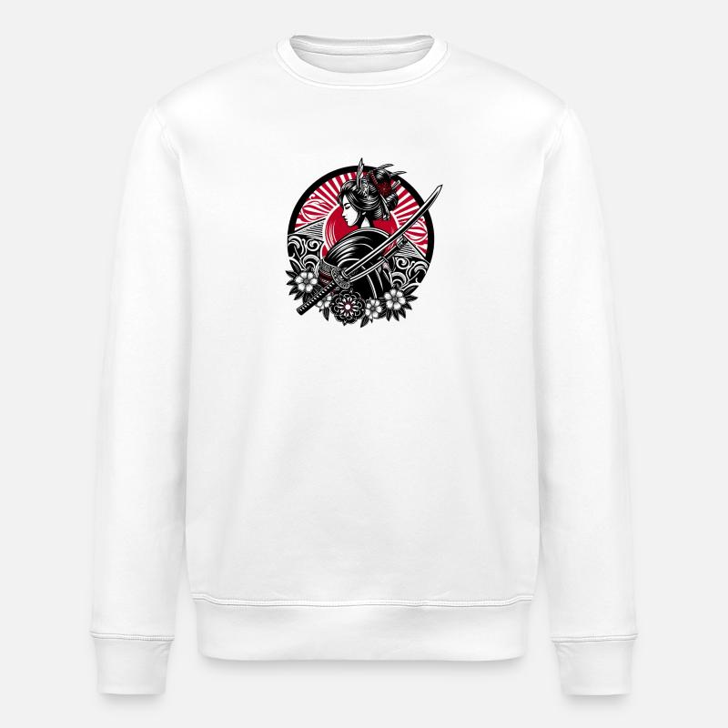 Samurai Girl flowers - Stanley/Stella ROLLER Unisex Organic Sweatshirt - white