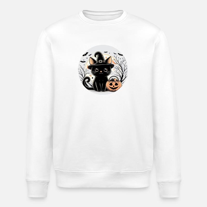 Hexe Kätzchen Halloween - Stanley/Stella Unisex Bio-Sweatshirt ROLLER - Weiß