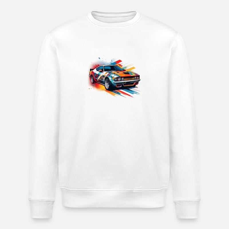 Vibrant Muscle Car Illustration - Stanley/Stella ROLLER Unisex Organic Sweatshirt - white