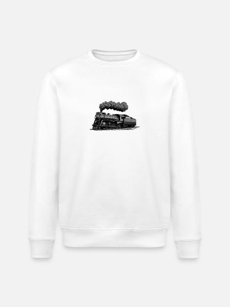Klassieke stoomlocomotief in beweging - Stanley/Stella Uniseks bio-sweatshirt ROLLER - wit