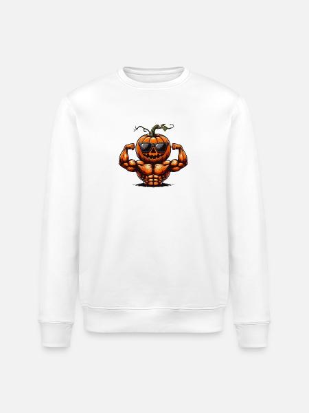 Muscular Halloween Pumpkin - Stanley/Stella ROLLER Unisex Organic Sweatshirt - white