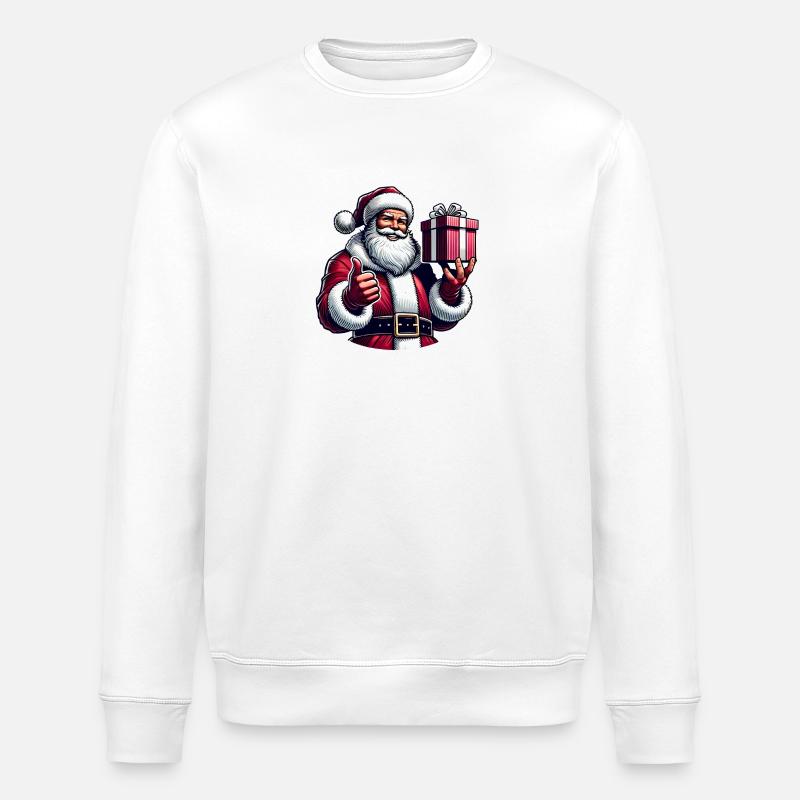 Weihnachtsmann mit Geschenk - Stanley/Stella Unisex Bio-Sweatshirt ROLLER - Weiß