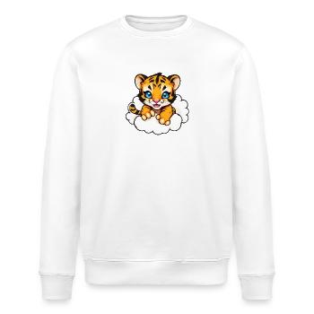Whimsical Tiger Cub on Clouds, Blue Eye Cartoon - Stanley/Stella ROLLER Unisex Organic Sweatshirt - white - Front - Nik (191cm)