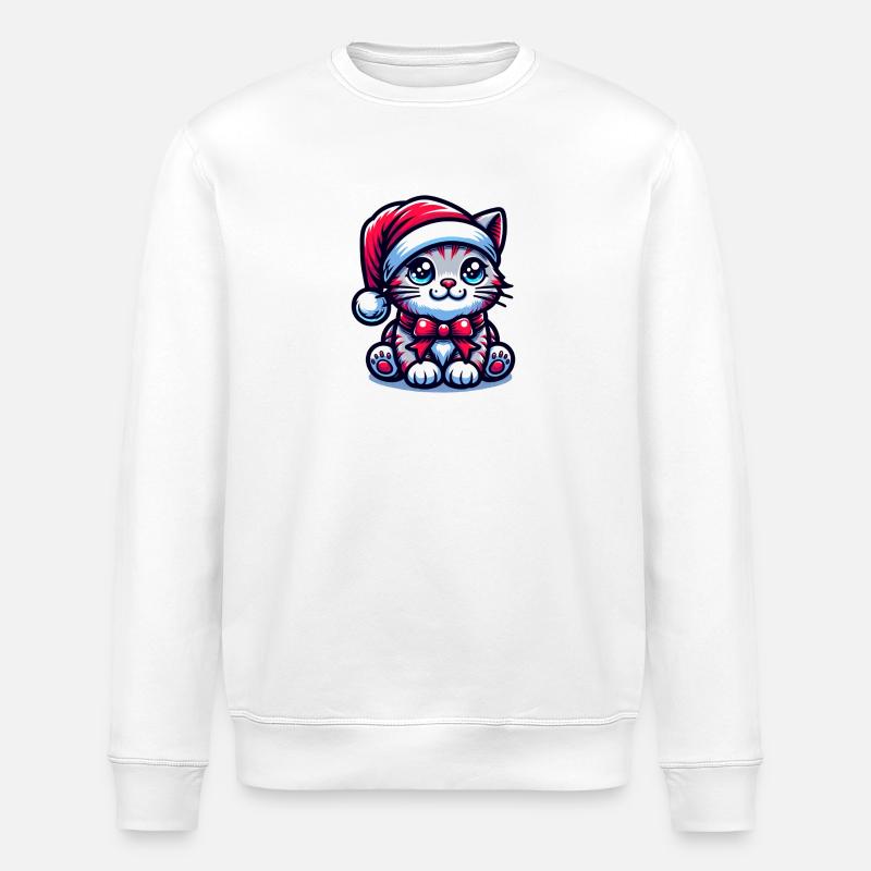Süße Katze Weihnachten - Stanley/Stella Unisex Bio-Sweatshirt ROLLER - Weiß