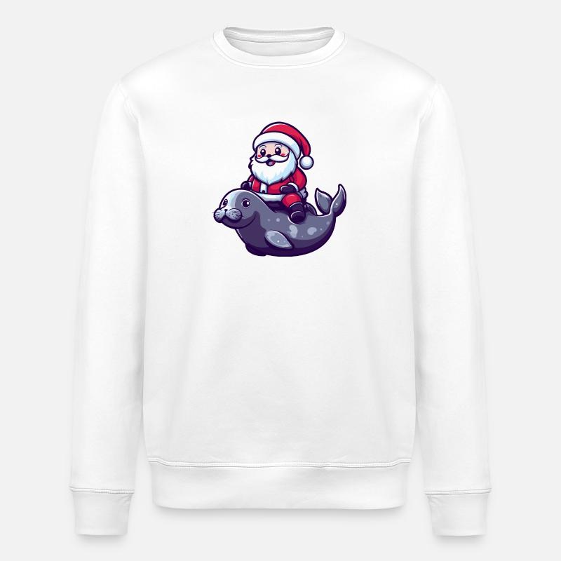 Robbe Tier Weihnachtsmann Cartoon - Stanley/Stella Unisex Bio-Sweatshirt ROLLER - Weiß