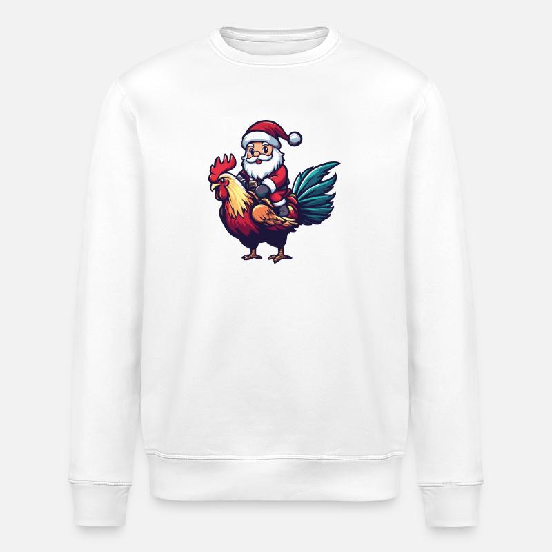 Coq Père Noël dessin animé - Sweat bio ROLLER Stanley/Stella Unisexe - blanc