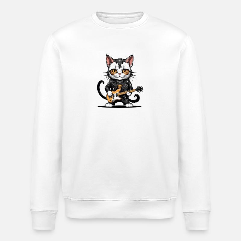 Cat Rocker Cat HardRock Gift - Stanley/Stella ROLLER Unisex Organic Sweatshirt - white