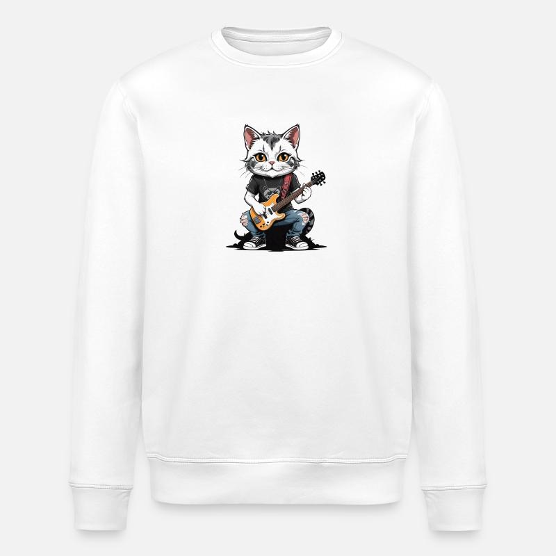 Cat Rocker Cat HardRock Gift - Stanley/Stella ROLLER Unisex Organic Sweatshirt - white