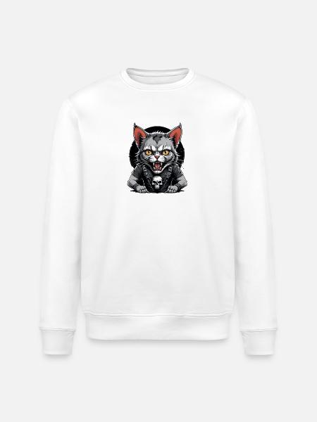 Cat Rocker Cat HardRock Gift - Stanley/Stella ROLLER Unisex Organic Sweatshirt - white