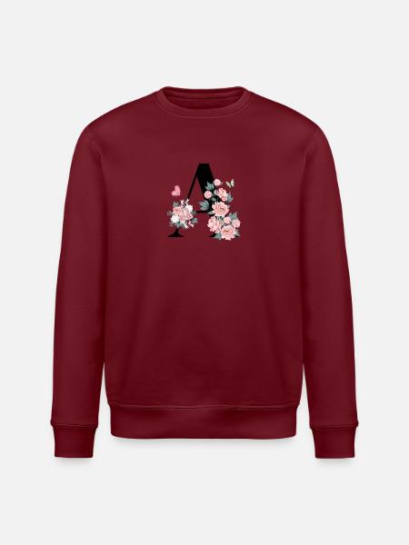 Pink Floral Letter - Stanley/Stella ROLLER Unisex Organic Sweatshirt - white