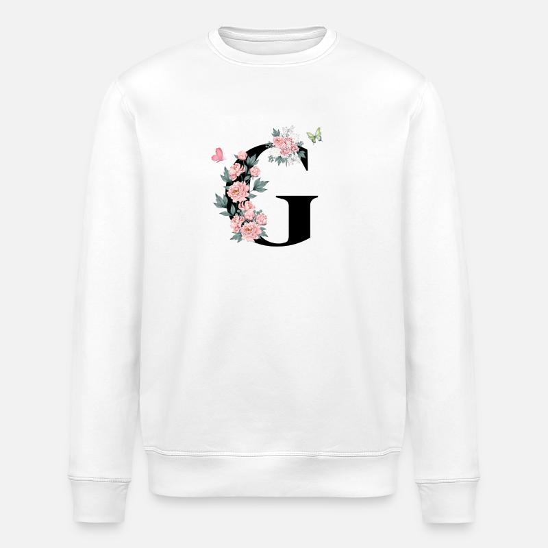 Letter g pink flowers - Stanley/Stella ROLLER Unisex Organic Sweatshirt - white