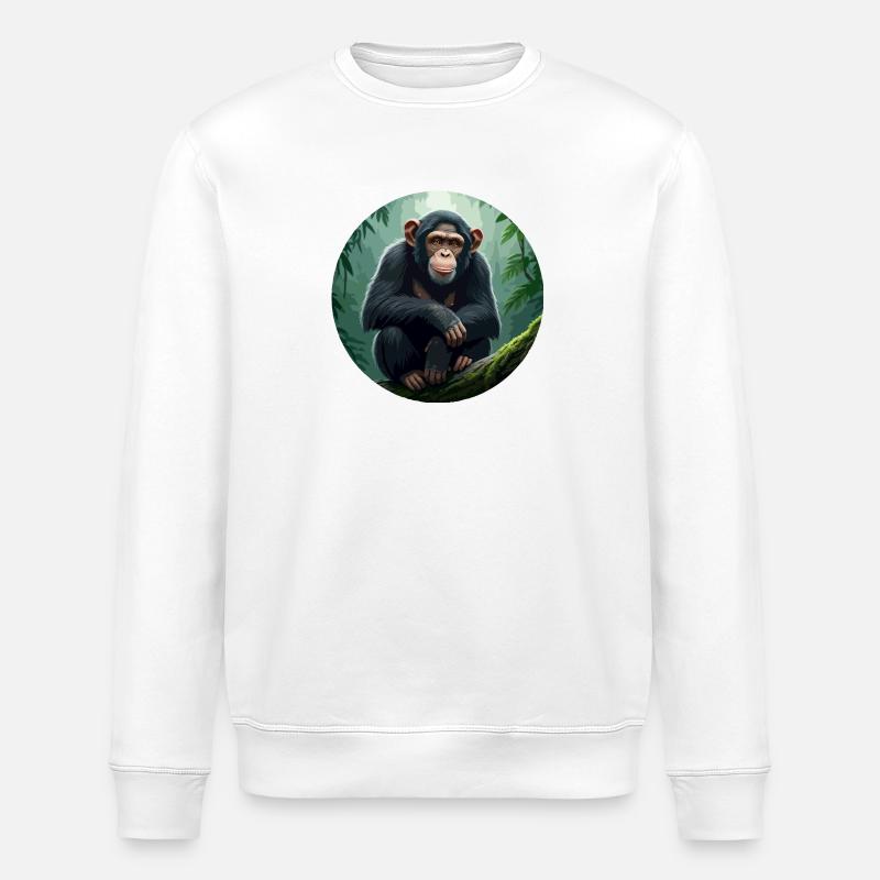 Chimpanzee on tree branch - Stanley/Stella ROLLER Unisex Organic Sweatshirt - white