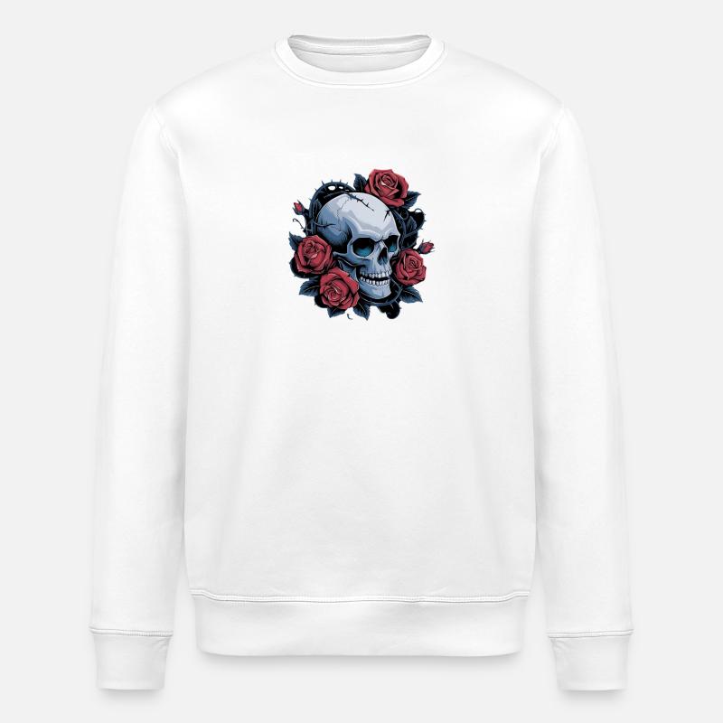 Totenkopf mit Rosenblüten - Stanley/Stella Unisex Bio-Sweatshirt ROLLER - Weiß