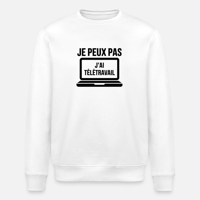 I can't I telework! - Stanley/Stella ROLLER Unisex Organic Sweatshirt - white