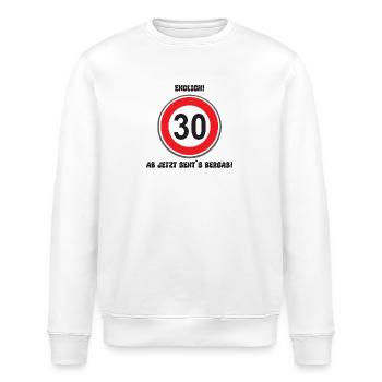 30. Geburtstag – Ab jetzt geht’s bergab! - Stanley/Stella Unisex Bio-Sweatshirt ROLLER - Weiß - Vorne - Nik (191cm)
