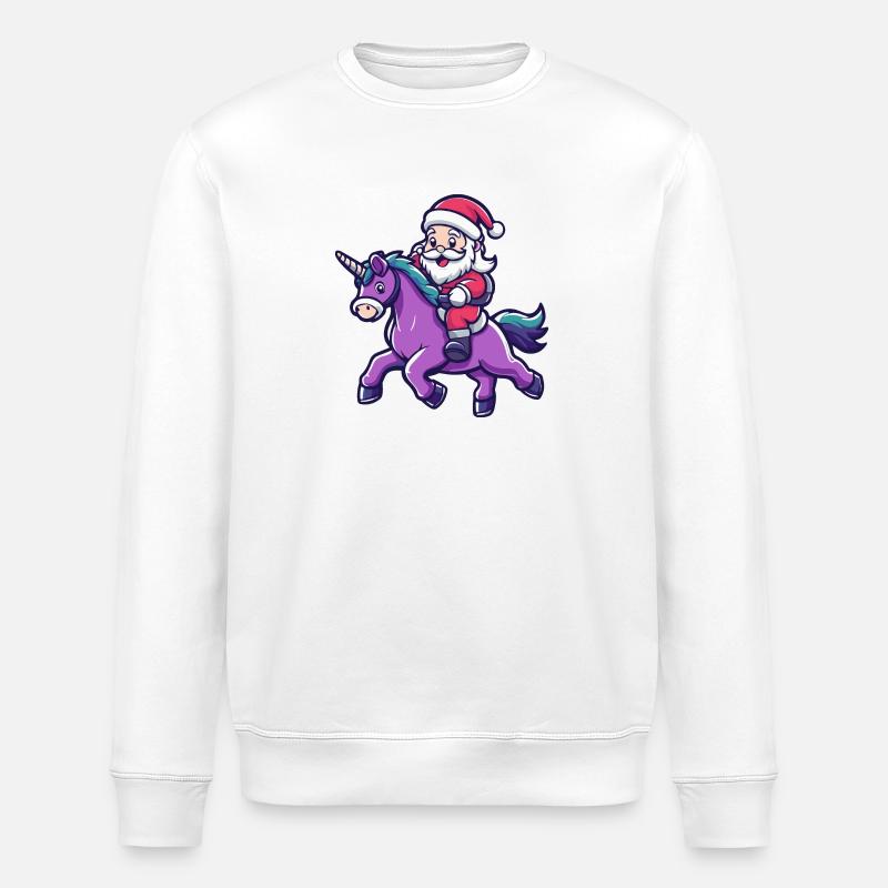 Einhorn Weihnachtsmann Cartoon - Stanley/Stella Unisex Bio-Sweatshirt ROLLER - Weiß