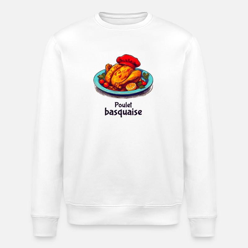 Poulet Basquaise - Text sombre - Sweat bio ROLLER Stanley/Stella Unisexe - blanc