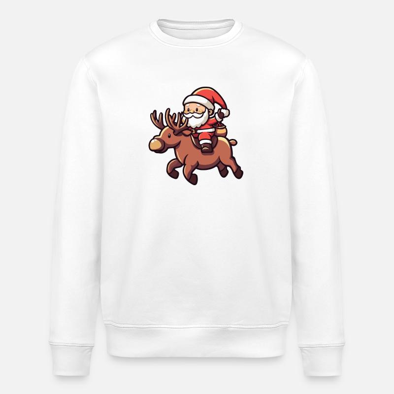 Elch Weihnachtsmann Cartoon - Stanley/Stella Unisex Bio-Sweatshirt ROLLER - Weiß