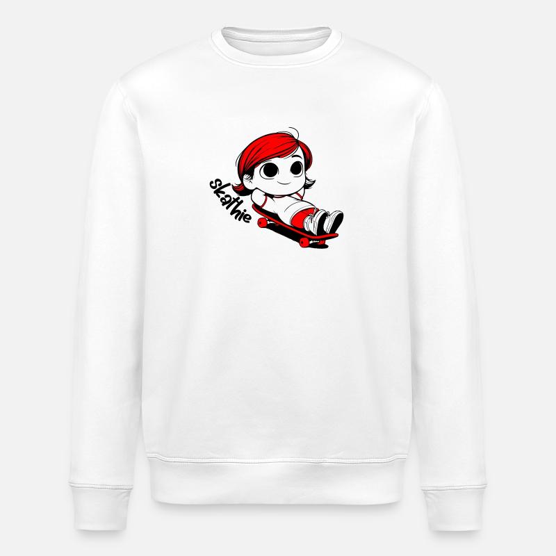 Kathie relaxing on a skateboard - Stanley/Stella ROLLER Unisex Organic Sweatshirt - white