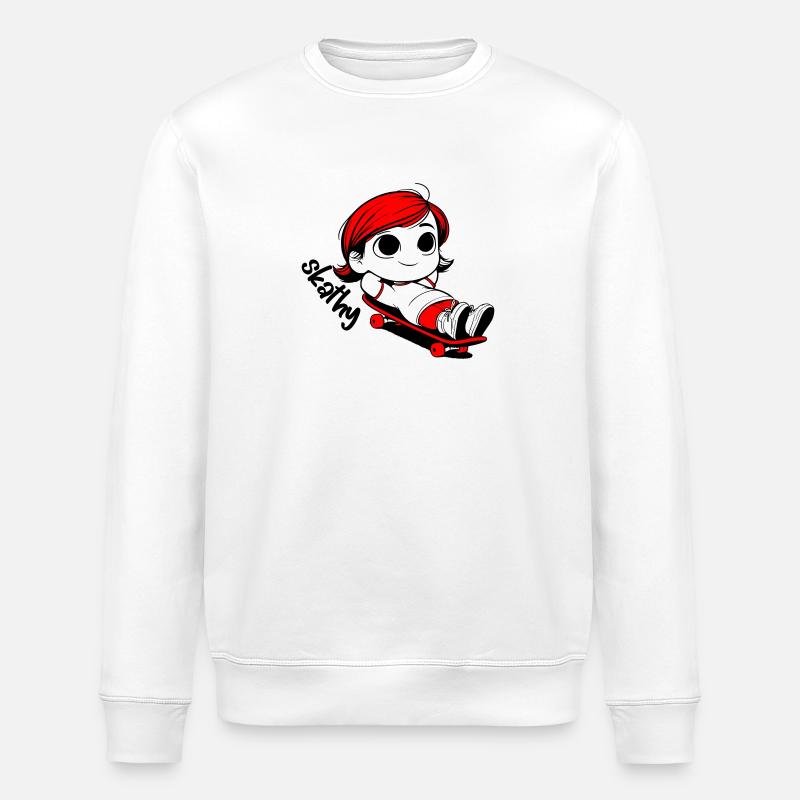 Kathy relaxing on a skateboard. - Stanley/Stella ROLLER Unisex Organic Sweatshirt - white
