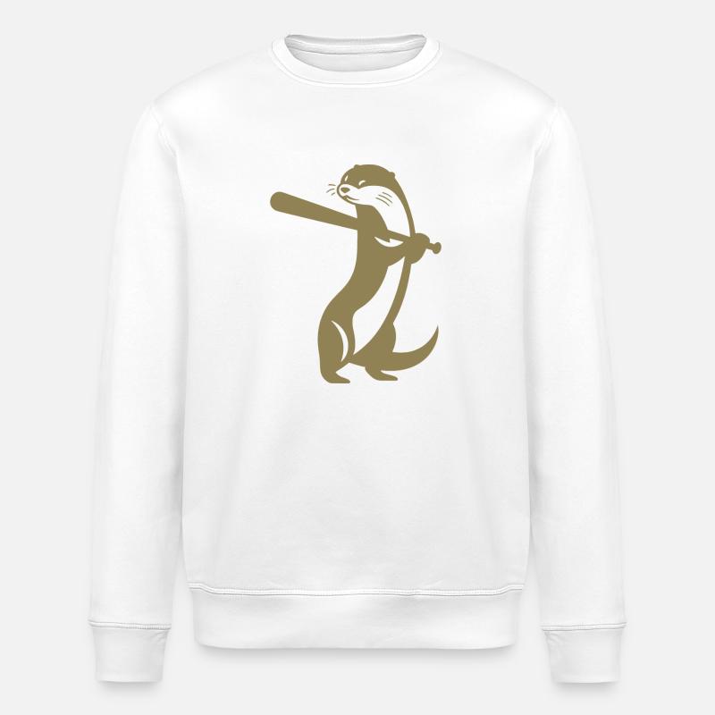 Otter Baseball Silhouette - Stanley/Stella ROLLER Unisex Organic Sweatshirt - white