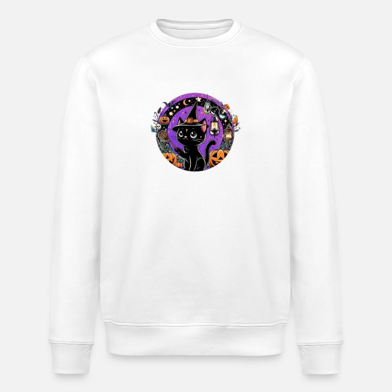 Purple Kitty Halloween - Stanley/Stella ROLLER Unisex Organic Sweatshirt - white