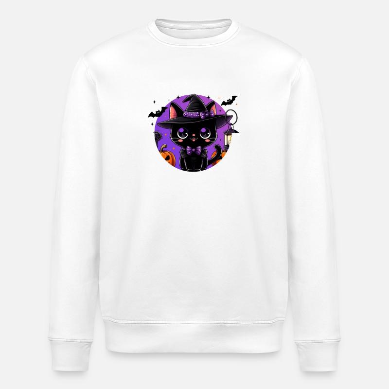 Cute kitten halloween v2 - Stanley/Stella ROLLER Unisex Organic Sweatshirt - white