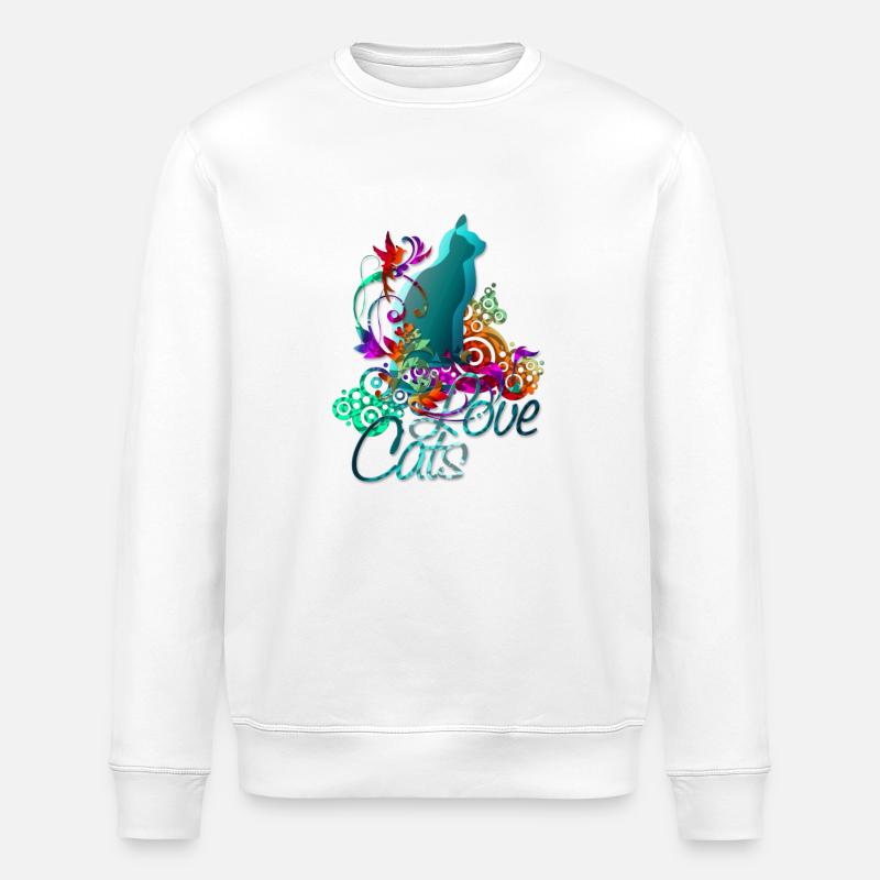LOVE CATS with text - Stanley/Stella ROLLER Unisex Organic Sweatshirt - white